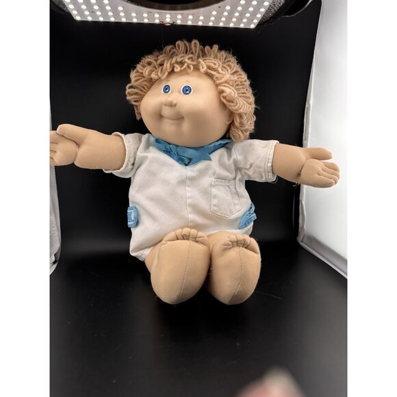 Vtg 1983 Cabbage Patch Kids Coleco Boys White Light Blue Sailor Suit Romper Doll - Picture 2 of 16